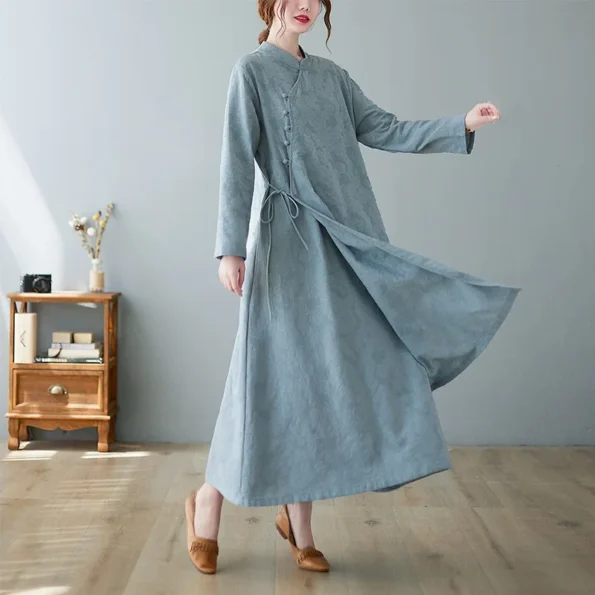 Autumn 2021 Chinese Dress Qipao Modern Chinese Traditional Dress Cotton Linen Cheongsam Vestido Oriental Dress Hanfu Women 12857